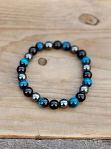 1pc Men's Triple Protection Bracelet , Tigers Eye, Hematite, Obsidian Protective And Grounding, Absorbs Negative Energies Beaded Jewelry Gifts For Women Men - Multicolor - View 7