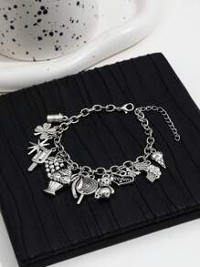 1 chiếc vòng tay hình con bướm, trái tim, chữ cái, gấu theo phong cách Gothic, phụ kiện thời trang Hip Hop dành cho phụ nữ - Màu Bạc Cổ - Xem 3