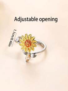 1 pezzo Elegante Anello rotante a fiore di girasole in zirconia cubica, anello girevole antistress per ragazze, regolabile, adatto per adolescenti, uso quotidiano e festival