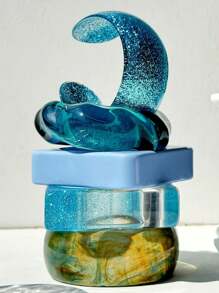 1 件闪亮透明绿色和蓝色扎染几何不对称树脂手链，夏季海滩度假装饰 - 彩色 - 查看 12