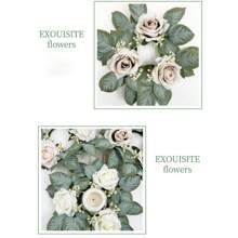 4 Pieces Candle Rings Artificial Rose Berry Wreaths Small Boho Wreaths Rings Pillar Candle Holder For Wedding Home Door Tabletop Decoration (Fog Purple)