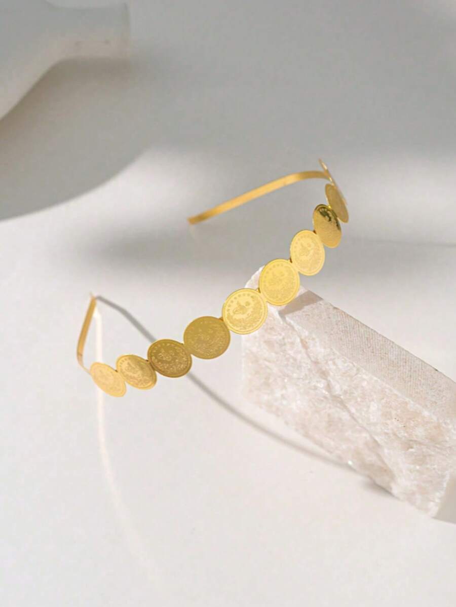 1pc Women's Fashionable Gold Antique Coin Headband, Super Fairy Ins Hair Accessories, Baroque, Bohemian Single Row Headband Women, Arabic Headband Women, Bridal Headwear, Gift For Girlfriend, Mother's Day Gift,Baroque Style Headbands Retro Hair Hoops For Women Chic Headdress Geometric Rhinestones Lightweight Hair Band Accessory For Parties - Multicolor - View 1
