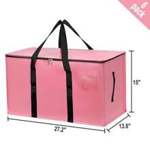 6 Pack Extra Large Moving Bags With Zippers And Carrying Straps, Heavy Duty Storage Bag Moving Boxes For Space Saving - Pink - View 2