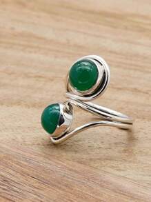 Green Onyx 925 Sterling Silver Gemstone Adjustable Ring - 綠瑪瑙 - 查看 4