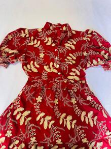 Women's Fashion Midi Dress In 3D Laise Fabric With Elastex On The Back And Button On The Front And Lining - 彩色 - 查看 1