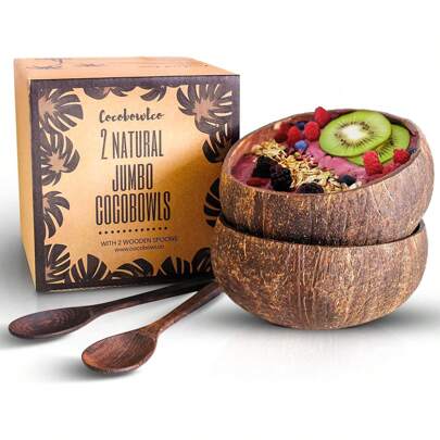 4pc Natural Coconut Bowl And Wooden Spoon Bowl Set - Birthday Gifts For Women - Coconut Bowls For Kitchen Decoration, Acai Bowl And Smoothie Bowl Southeast Asian Style Coconut Fruit Salad Bowl Hainan Retro Old Coconut Shell Salad Bowl, Kitchen, Christmas Gift
