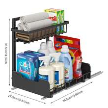 Organizador de 2 niveles para debajo del fregadero, organizador desplegable extraíble para gabinete, organizador de debajo del fregadero anti-óxido, organizador y almacenamiento de gran capacidad con cajones deslizantes para debajo del fregadero, organizador y almacenamiento para baño, bandeja de almacenamiento deslizante para botellas de condimentos y especias, cajones deslizantes para organizar gabinetes de cocina y baño
