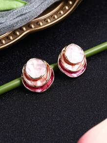 1 paire de boucles d'oreilles élégantes pour femmes, à plusieurs couches, de couleurs romantiques violet et rose. Mode pour un port quotidien, sorties, fêtes, cadeau pour la fête des mères