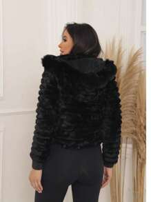 WOMEN'S PUFFER TEDDY JACKET WITH FUR AND HOOD, STYLISH AND COMFORTABLE, PREMIUM PIECE - Black - View 3