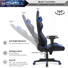Homall Gaming Chair, Office Chair High Back Computer Chair Leather Desk Chair Racing Executive Ergonomic Adjustable Swivel Task Chair With Headrest And Lumbar Support (White) - Blue - View 4