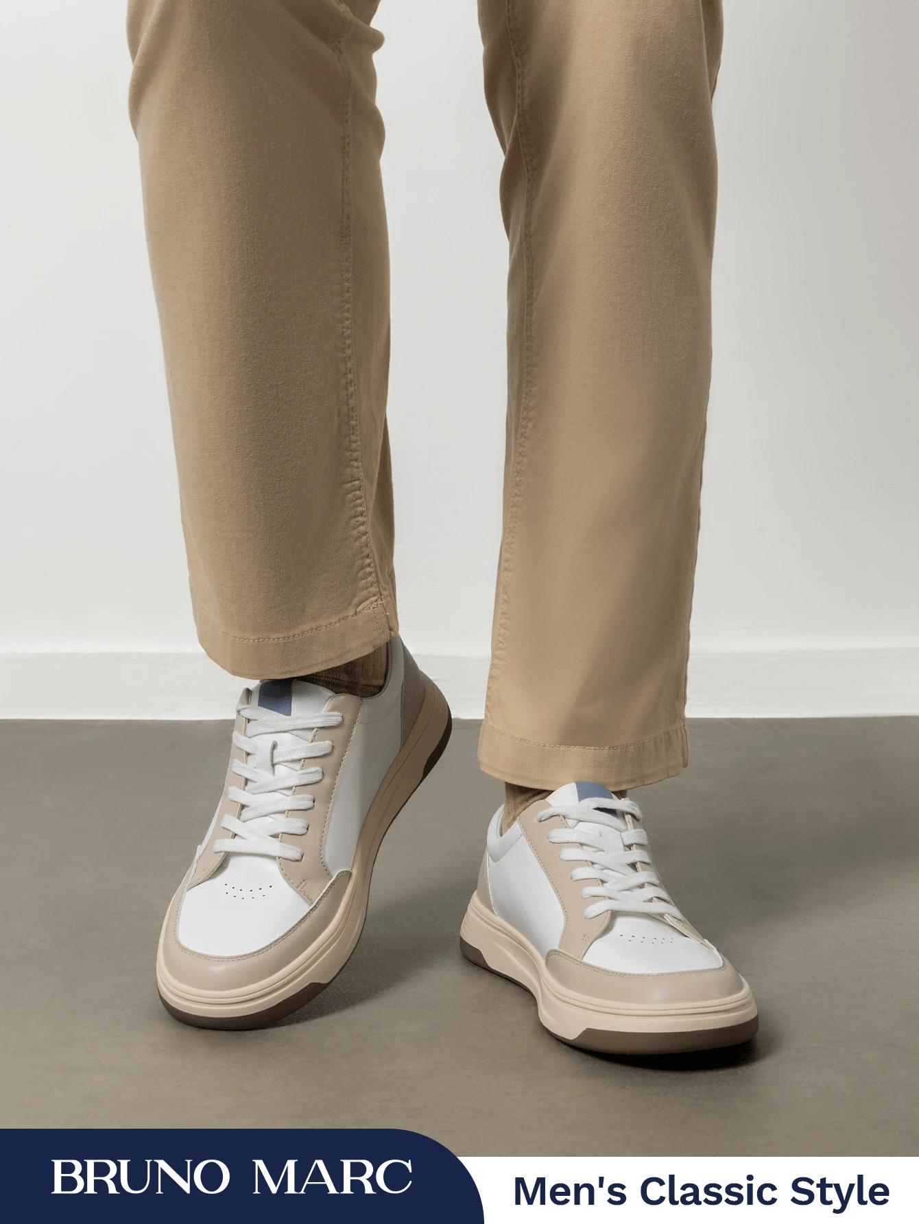 Men's Casual Dress Sneaker Business Casual Shoes For Men Comfortable Lightweight Lace Up Fashion Sneakers - 杏色 - 查看 1