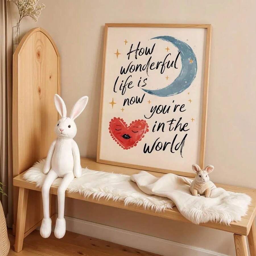 1buc Fără încadrare Cât de minunată este viața de pepinieră Poster din pânză de perete Imprimare artistică Maximalist Moon Heart Copii Copii Copii Decor Pictură pentru cămin, cameră de joacă, decorațiuni moderne pentru casă, cadou pentru baby shower - Multicolor - Vizualizare 1