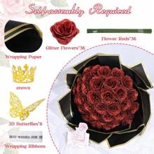 DIY Glitter Roses Bouquet - 24/36 Artificial Red Roses With Glitter, Perfect For Mother's Day, Graduation Bouquet, Anniversaries, Weddings & Engagements