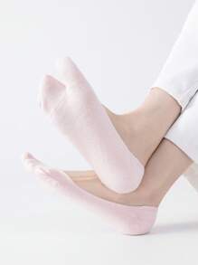 3 Pairs Women's Plain Solid Color Comfortable Antibacterial Moisture-Wicking Two-Toe Japanese Zori Style Low Vamp Hidden Heel Non-Slip Toe Socks, Suitable For All Seasons