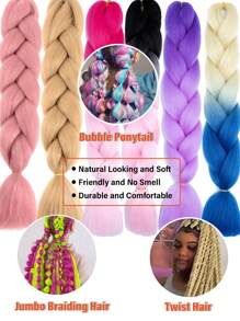 彩色编织假发 合成钩针编织辫子 24英寸 100克/件 渐变色巨型多色编织接发 脏辫 适用于盒式辫子（彩虹色）渐变多色