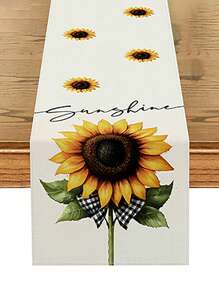 1pc Sunflower New Design Table Runner, Linen, Suitable For Spring/Summer, Simple Style For Kitchen, Dining Table, Indoor/Outdoor, Home Party Decor, 13*72 Inches
