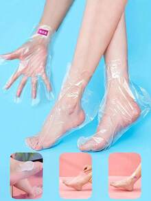 100 piezas Cubiertas de pie desechables gruesas, Bolsas de baño de pie desechables de lujo transparentes, Cubiertas de película de pie desechables para prevenir pies secos y agrietados, Set de mascarillas desechables para manos y pies, impermeables y humectantes, Mascarillas de pie desechables, humectantes, transparentes con puntos adhesivos de color aleatorio para tratamiento de spa en casa y protección higiénica