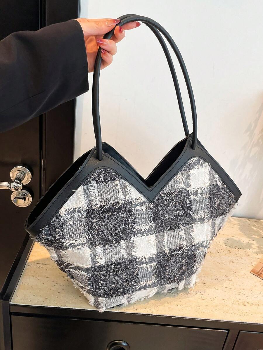 Women Fashion Solid Color Over-The-Shoulder Tote Bag With Free Scarf - View 1