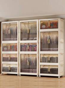 Foldable Wardrobe Cabinet, Plastic Multi-Layer Storage Rack, No Assembly Required - Transparent - View 11
