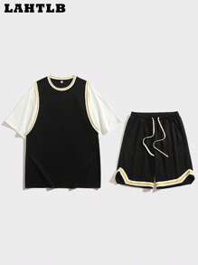 Men's Summer Casual Short Sleeve Set - Black - View 2