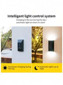 2 pièces Lumières murales solaires trapézoïdales à intensité variable, lumières solaires pour clôture, lumières de terrasse, lumières murales solaires LED, convenant pour l'éclairage intérieur du jardin et du porche, le paysage extérieur, la cour, l'atmosphère extérieure étanche, la décoration murale, les lumières de lavage des murs de terrasse