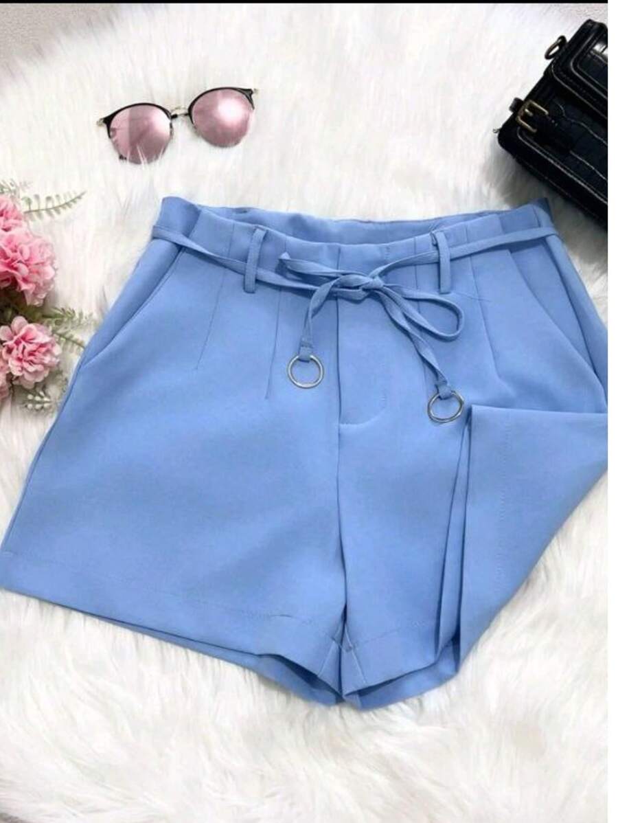 "Women's Tailored Shorts With Drawstring And Ring, With Side Pockets – Summer 2025 - 寶藍色 - 查看 1
