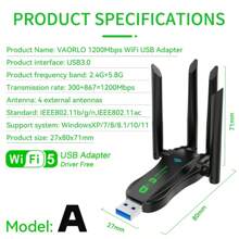 1200Mbps Dual Band 2.4GHz + 5GHz WiFi USB Adapter, USB 3.0 High Speed Wireless Network Card Receiver, Compatible With PC/Laptop Windows - Black - View 13