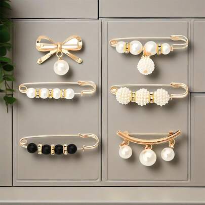 Bộ 6/13 chiếc trâm cài áo đính ngọc trai, ghim cài áo thời trang thanh lịch dùng để điều chỉnh và trang trí quần áo, thiết kế ngọc trai nhiều màu