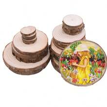 1/2/5/10Pcs Natural Pine Round Unfinished Wood Slices Circles With Tree Bark Log Discs DIY Crafts Wedding Party Painting - Multicolor - View 7