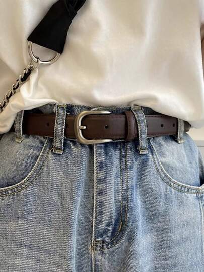 1pc Solid Color Bohemian PU Leather Belt, Excellent Quality, Versatile, Suitable For Jeans, Black, For All Seasons, Women Summer, School Fall, Autumn, Halloween