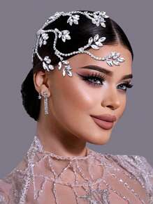 1 Peça Tiara de Noiva de Cabeça com Cristais de Prata Feita à Mão, Cadeia de Diamantes em Forma de Folha, Acessório de Cabeça para Mulheres, Decoração de Chapéu para Casamento e Festa HP798