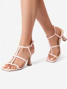 Women Kitten Heels Sandals Sexy Strappy Open Square Toe Low Heeled Sandals For Summer Daily Wearing Prom Party Wedding