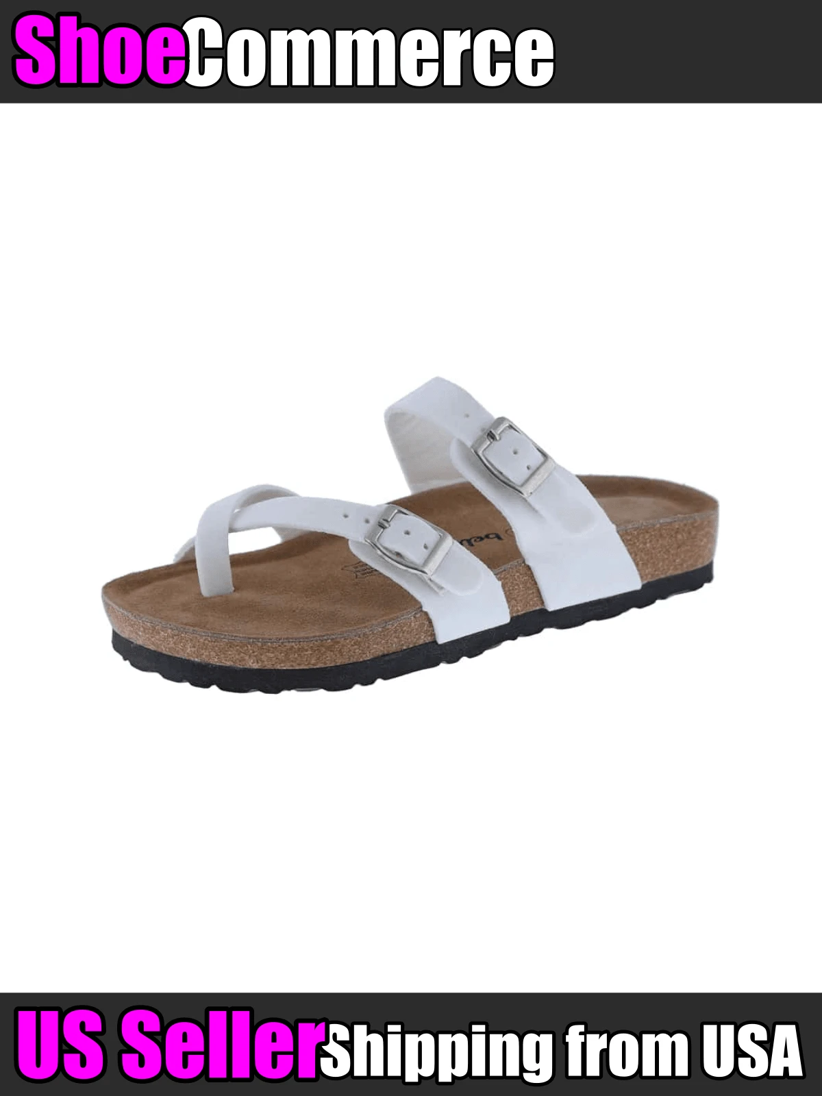 Women's Slide Sandals Adjustable Buckle Open Toe Slip-On Cork Footbed Slides Toe Loop Cross Strap Flat Sandal Comfort Casual Summer Slippers Shoes - trắng - Xem 1