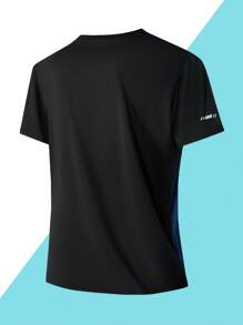 1 pieza Camiseta casual de hombre transpirable y de secado rápido con degradado, adecuada para deportes, correr, uso al aire libre en verano - Azul - Ver 3