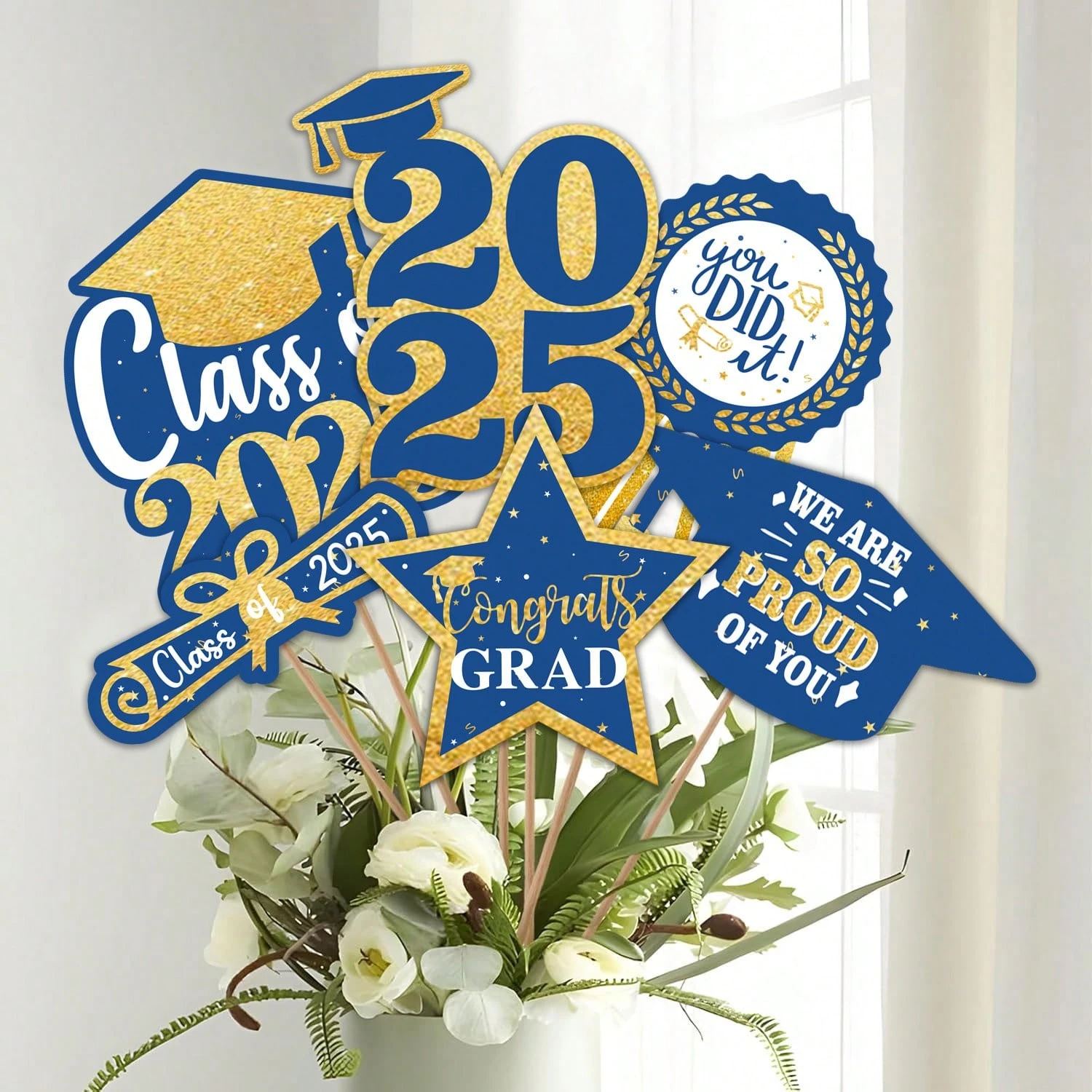Puntelli Per Cabina Fotografica Di Laurea 2025 – 36 Pezzi Con Veri Brillantini – Decorazioni Per Feste Di Diploma E College – Include Bastoncini E Nastro