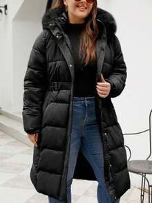 Giolshon 大码女式连帽外套，秋冬季保暖，适合户外活动和通勤。 - 黑色 - 查看 7