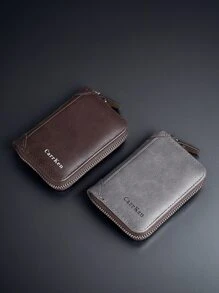 Porta-cartões acordeão mini com zíper masculino, estojo multifuncional para cartão de crédito pequeno, carteira de identidade e moedas estilo vertical