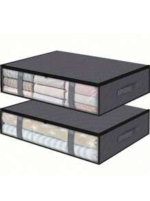 Non-Woven Fabric Under Bed Storage Bag, Clothes Packing Organizer Bag, Transparent Visible Quilt Storage Bag