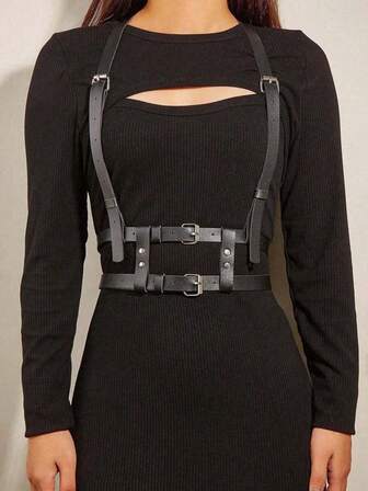 1 pieza Correa negro de moda para mujer, ajustable, sexy, de sujeción, correa apretada, accesorios góticos punk para decoración corporal, eventos, festivales y fiestas