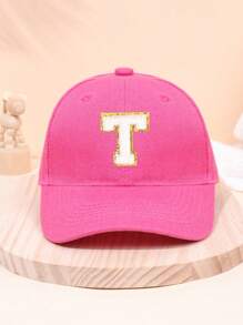 1pc Girl Letter 26 Printed Baseball Cap, Deep Pink, Sun-Protection, Suitable For School Activities And Holiday Gifts, Spring/Summer - Hot Pink - View 23
