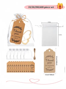 10-600 Pieces Of Mesh Bag With Thankyou Card, Organza Transparent Packaging Bag, Mesh Bag Gift Drawstring Bag, Thankou Card Packaging Label, Gift Thank-You Card, Suitable For Birthday Parties, Father's Day, Mother's Day, Wedding Parties, Graduation Ceremonies, Gender Disclosure Parties, Welcome Parties, Theme Parties, Retirement Parties, Graduation Parties, And Other Holiday Souvenir Packaging, Small Gift Decoration Bags