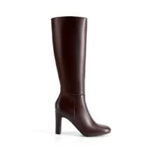 Women's Knee-High Boots, Comfortable Chunky Block Heel Pointed Toe Pull On Side Zipper Suede Slouch Riding Boots - Brown - View 4