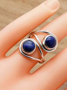 Lapis Lazuli 925 Sterling Silver Gemstone Adjustable Ring - Lapis Lazuli - View 3