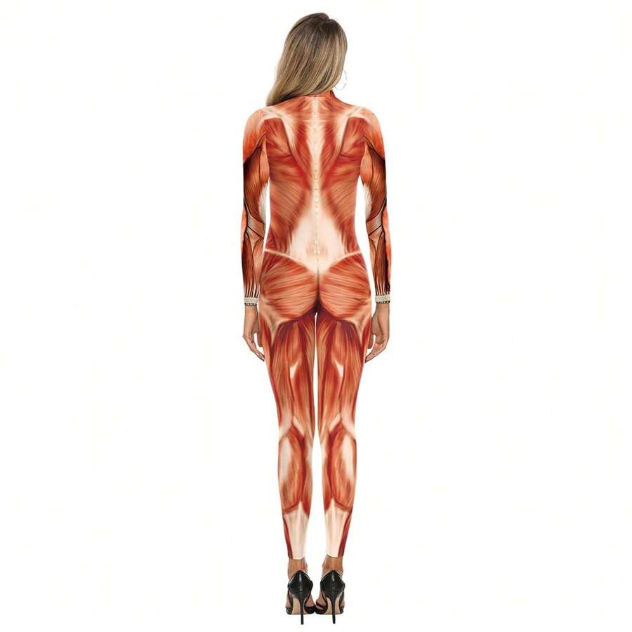 Bodysuit With 3D Digital Muscle Pattern Printing, Matching Women's Sweatshirts Series - Dusty Pink - View 1