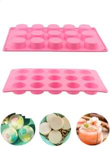 1pc Cylinder Silicone Soap Mold, 15 Cavity Round Silicone Molds For Handmade Soap, Lotion Bars, Bath Bombs, Cake - Pink - View 2