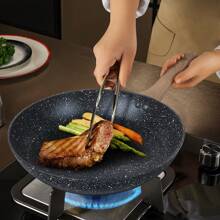 ABKOK 1pc/2pcs/3pcs Cookware Set, Thick Bottom Non-Stick Coating, Wooden Handle, Easy To Clean, Suitable For Various Stoves And Kitchen Cooking, Please Note The Size, Choose Set Or Single Pan - Black - View 4