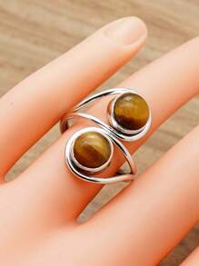 Tiger Eye 925 Sterling Silver Gemstone Adjustable Ring - Tiger Eye - View 3