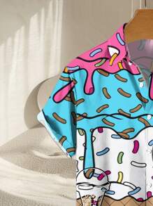 Camisa de hombre con estampado 3D de pastel de helado de verano
