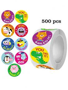 500 Sheets/Roll Cartoon Animal Stickers For Stationery, Scrapbooking, Teacher's Encouragement, Gifts, Cards, Festive Decor, DIY Labels, Waterproof PVC Stickers