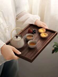 1pc/3pcs Brown Wooden Rectangular & Round Serving Tray, Household Dessert Plate, Hotel Restaurant Coffee Plate, Tea Tray, Fruit, Sushi, Steak, Bread, Snack Wood Display Platter, Clear Texture Cup Saucer